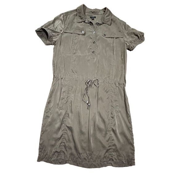 Ann Taylor 100% Silk Bronze Brown Cargo Utility Shirt Dress sz 14 - Picture 1 of 11